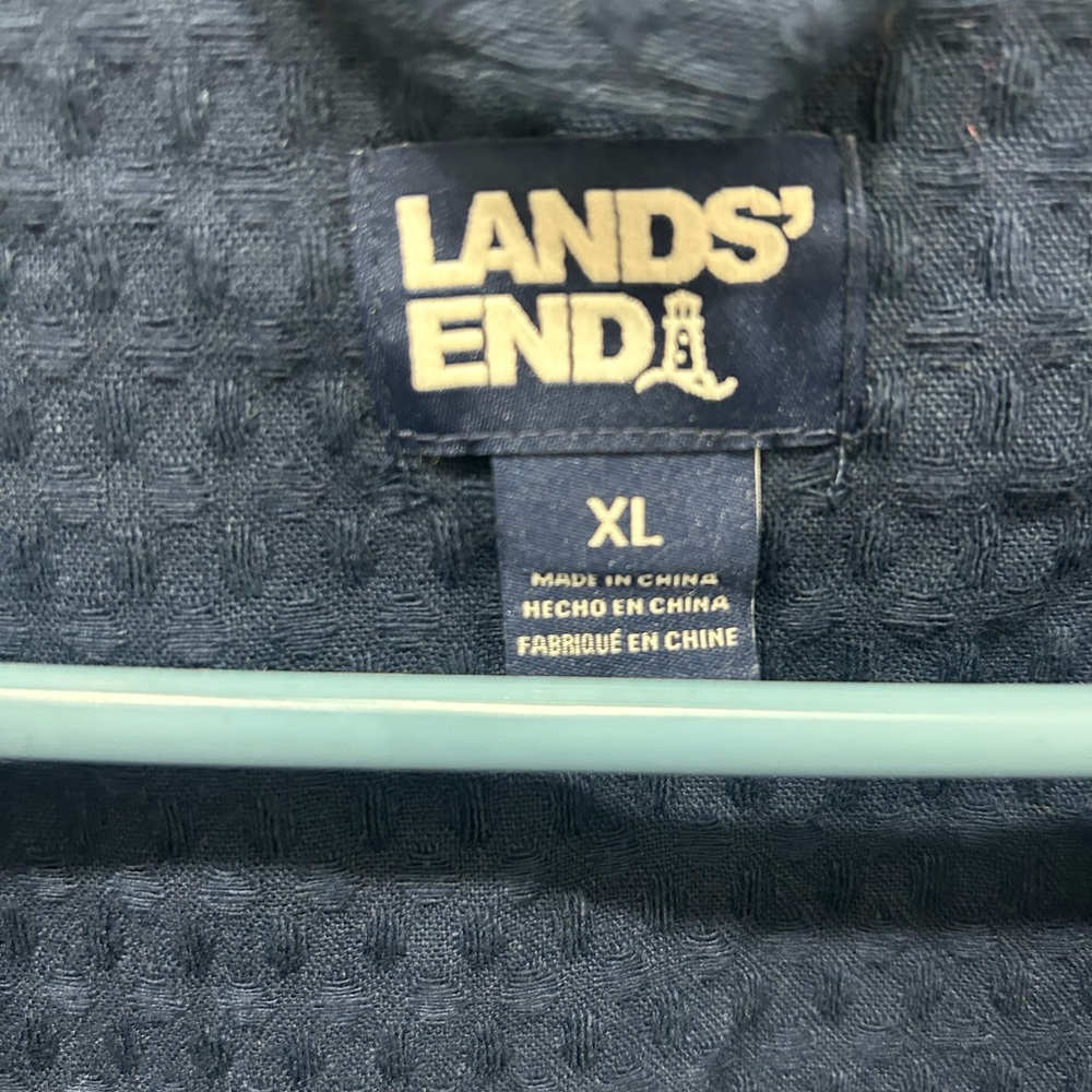 Land’s End Robe Women's XL Navy Waffle Resort Mid-Length Tie Front - Picture 3 of 8